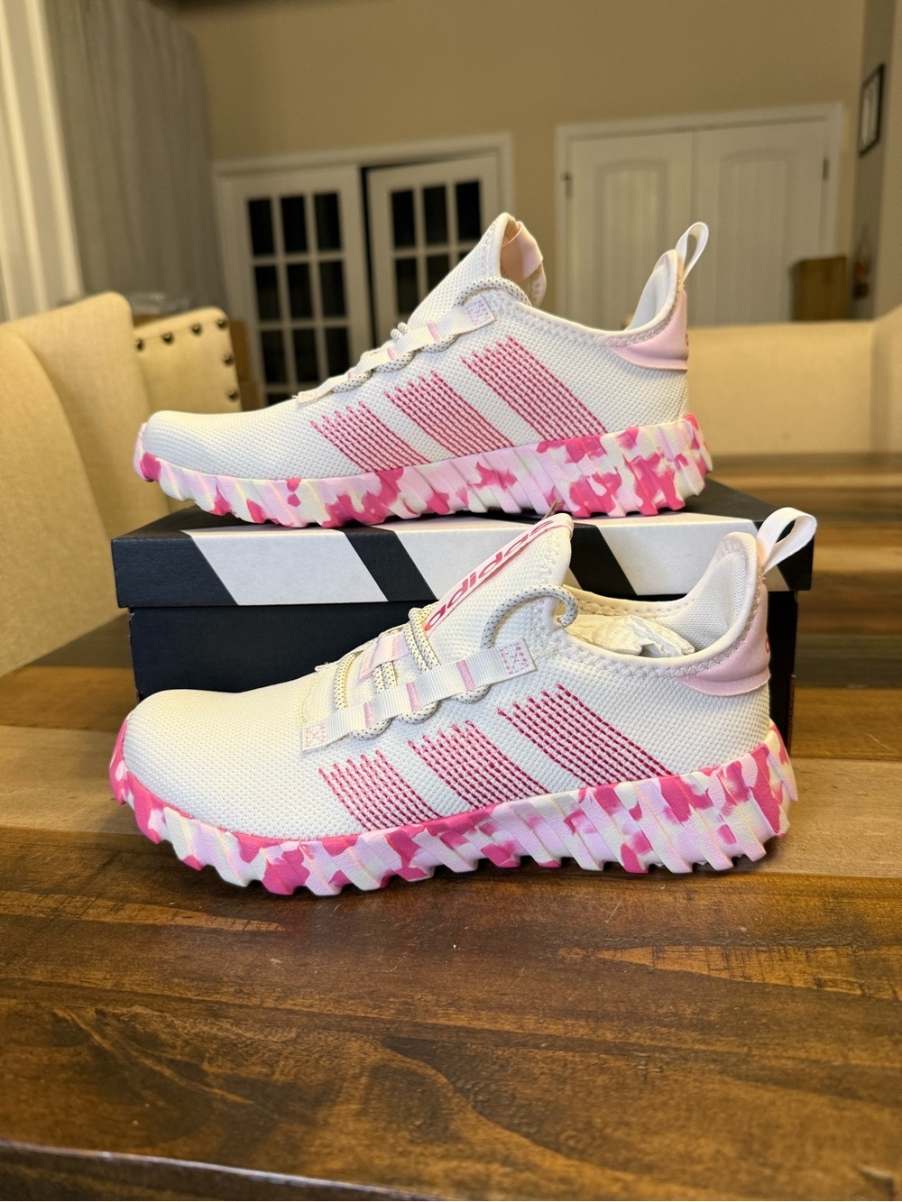 adidas Kaptir Flow sneakers in the "Chalk White / Pulse Magenta / Clear Pink"